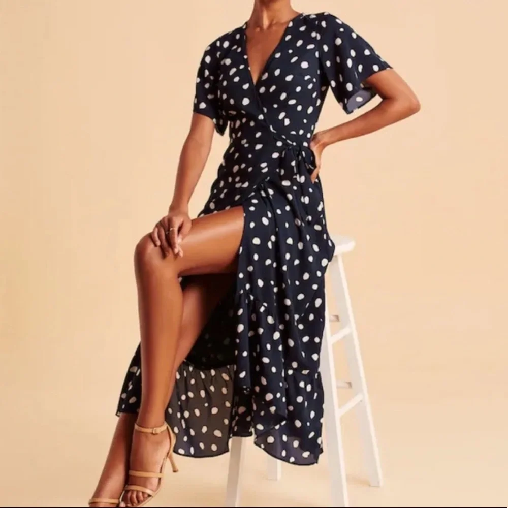 Abercrombie & Fitch Navy High Low Wrap Dress XSP - Picture 3 of 6